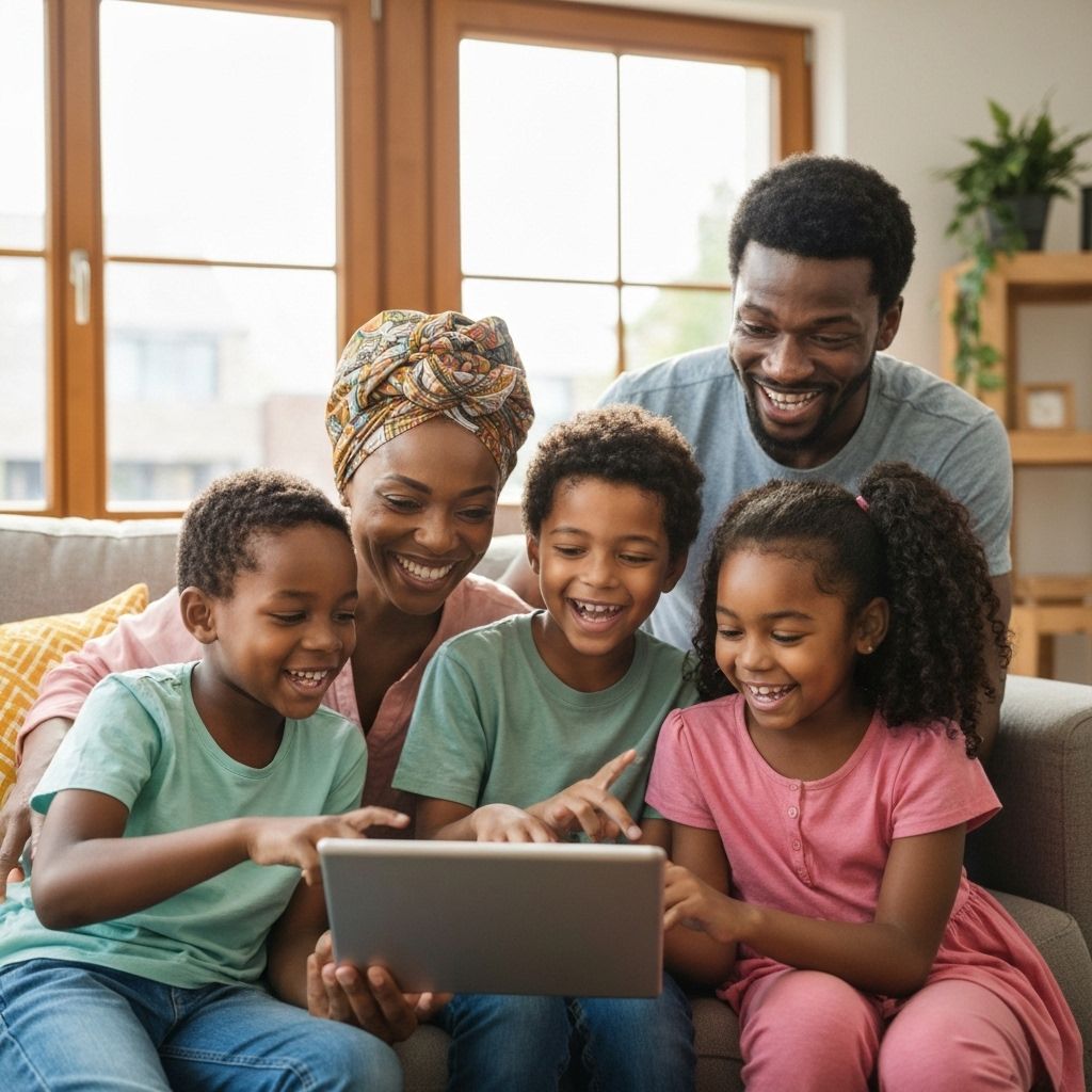 Happy family using internet